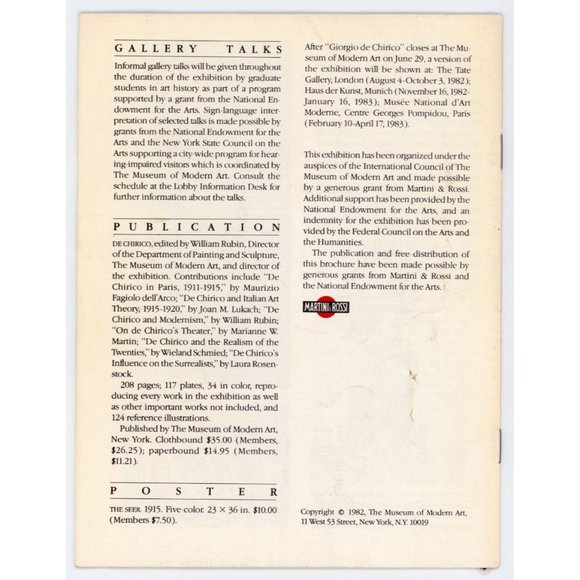 VINTAGE 1982 GIORGIO DE CHIRICO EXHIBITION at The Museum of Modern Art, New York - Picture 2 of 3